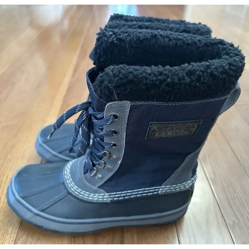 LL Bean Boots Insulated Snow Duck Waterproof Mens 8M Navy Blue Black Fleece‎